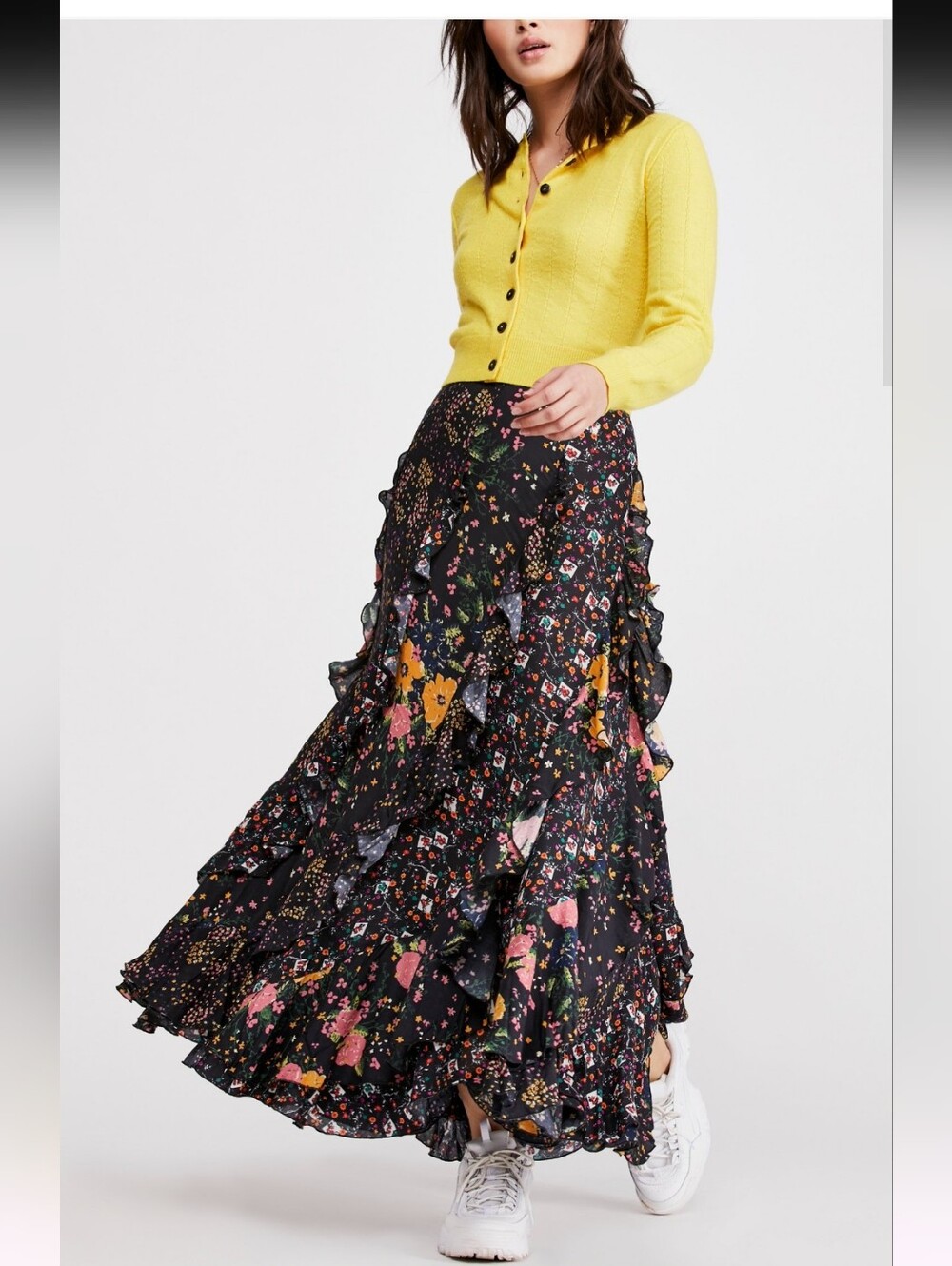 FREE PEOPLE FOREVER FLIRT MAXI SKIRT BLACK MULTI-COLOR SIZE 6
